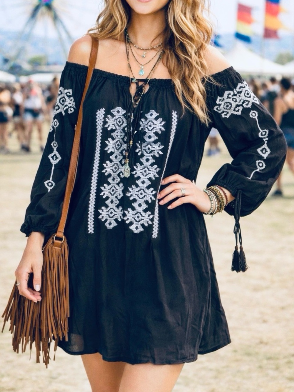 Cute Options Boho Embroidered Off-Shoulder/Peasant Dress